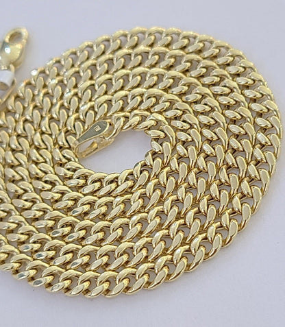 10K Yellow Gold Crown Pendent 4mm 18" 20" 22"24"26" Inch Miami Cuban Chain - Reva Jeweler