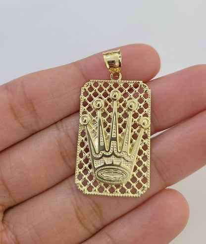 10K Yellow Gold Crown Pendent 4mm Rope Chain 18" 20" 22"24"26" Inch - Reva Jeweler