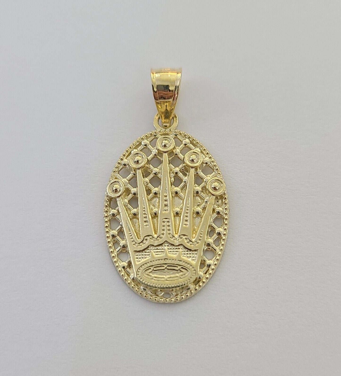 10K Yellow Gold Crown Pendent Charm 3mm Miami Cubn Chain 18" 20" 22" 24" 26"Inch - Reva Jeweler