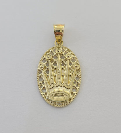 10K Yellow Gold Crown Pendent Charm 3mm Miami Cubn Chain 18" 20" 22" 24" 26"Inch - Reva Jeweler