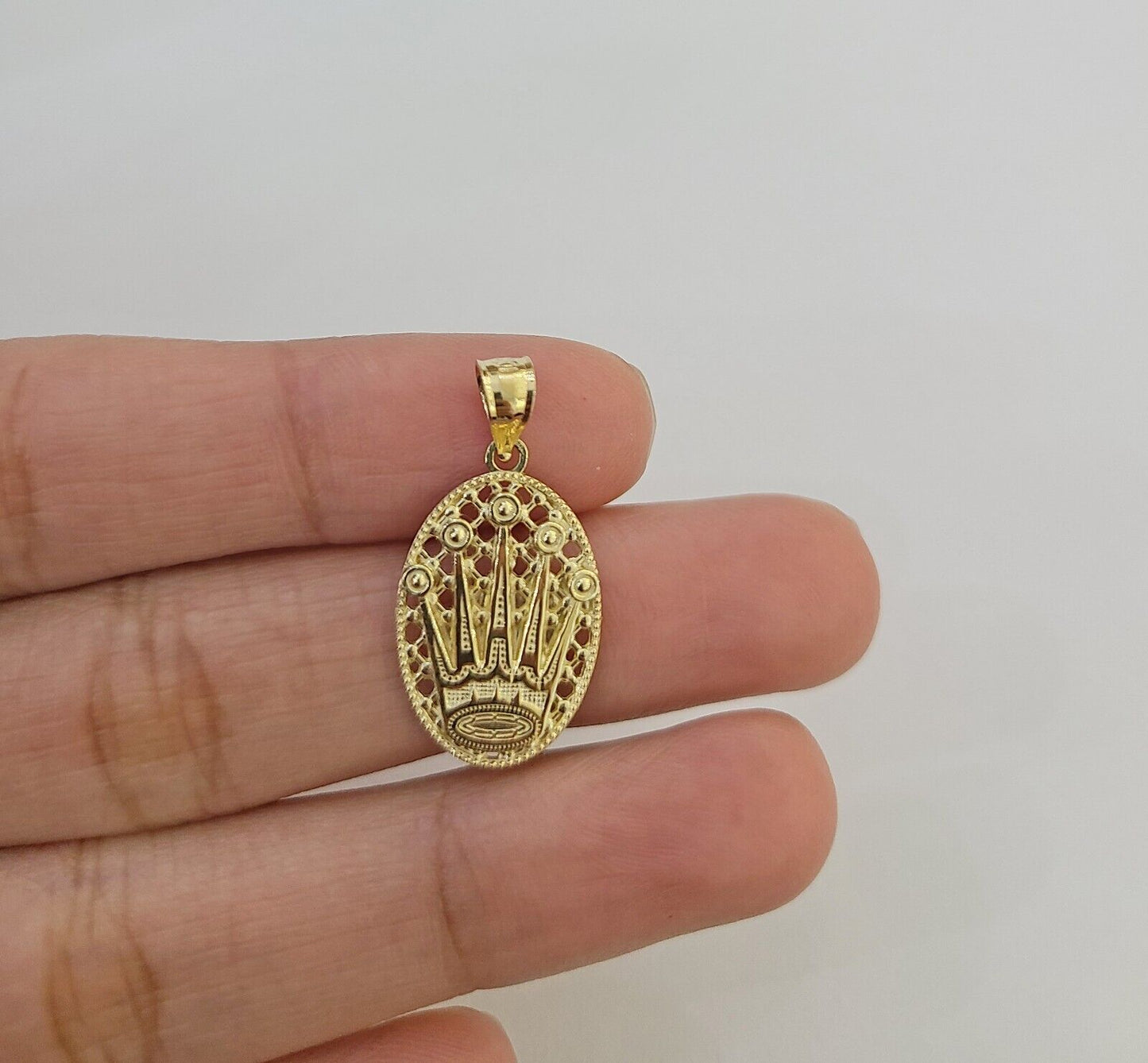 10K Yellow Gold Crown Pendent Charm 3mm Rope Chain 18" 20" 22" 24" 26" Inch - Reva Jeweler