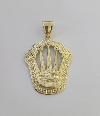 10K Yellow Gold Crown Pendent Charm 6mm Miami Cuban Link Chain 18 - 30" Inch - Reva Jeweler