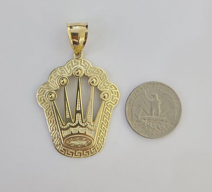 10K Yellow Gold Crown Pendent Charm 6mm Rope Chain 18" - 30" Inch Real - Reva Jeweler