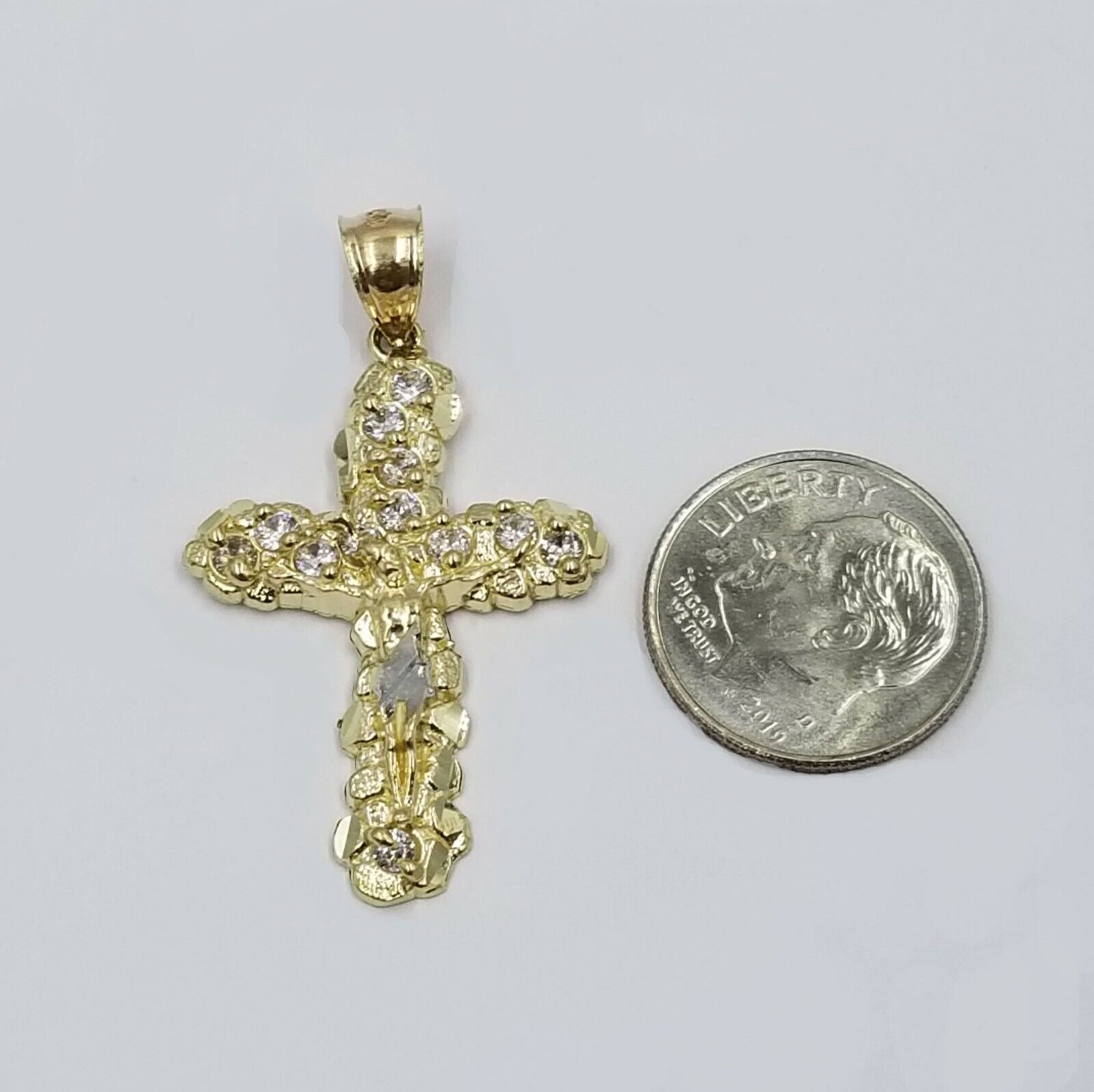10k Yellow Gold Crucifix Cross Jesus Pendant Rope Chain 18" 20" 22" 24" 26" - Reva Jeweler
