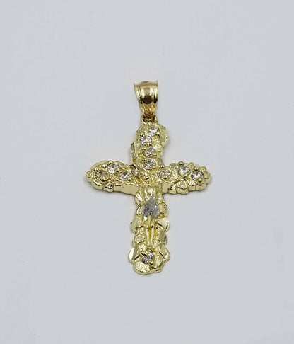 10k Yellow Gold Crucifix Cross Jesus Pendant Rope Chain 18" 20" 22" 24" 26" - Reva Jeweler