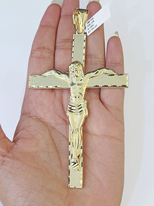 10K Yellow Gold Crucifix Cross Pendant Jesus Christ Charm Women Men - Reva Jeweler