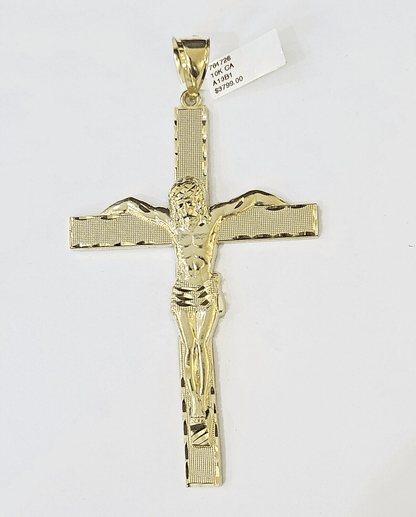 10K Yellow Gold Crucifix Cross Pendant Jesus Christ Charm Women Men - Reva Jeweler