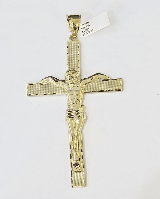 10K Yellow Gold Crucifix Cross Pendant Jesus Christ Charm Women Men - Reva Jeweler