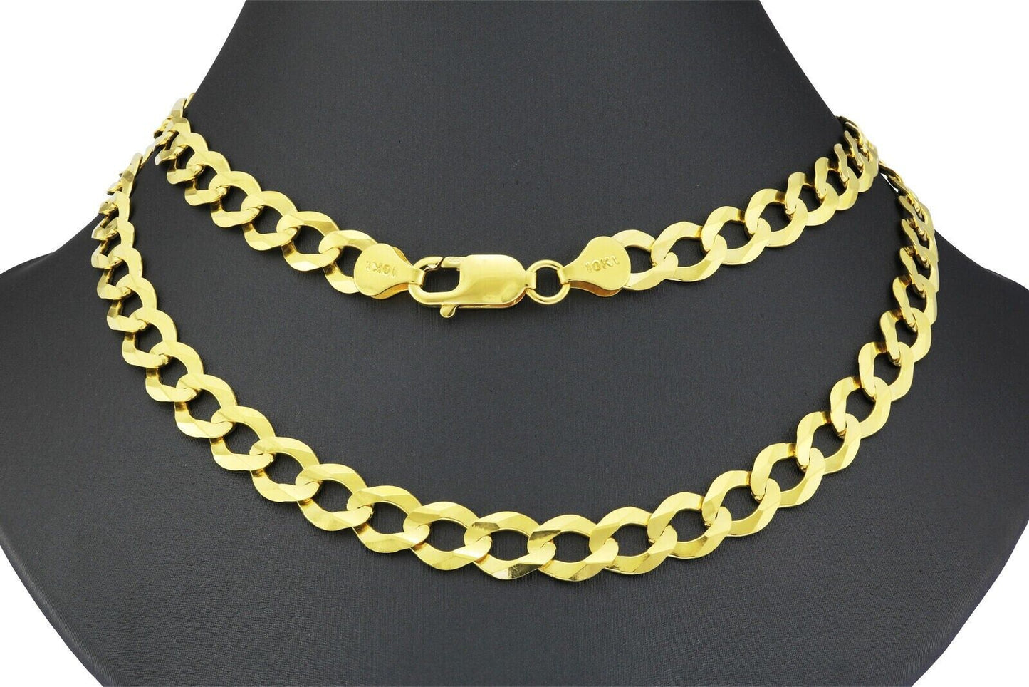 10k Yellow Gold Cuban Curb Link Chain 8mm Necklace 28'' Real 10kt Lobster Lock - GoldenlinQ