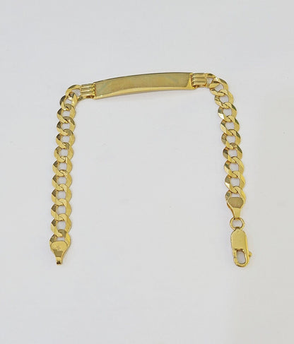 10k Yellow Gold Cuban Link ID Bracelet 8" 7mm Lobster Clasp Real 10Kt - GoldenlinQ