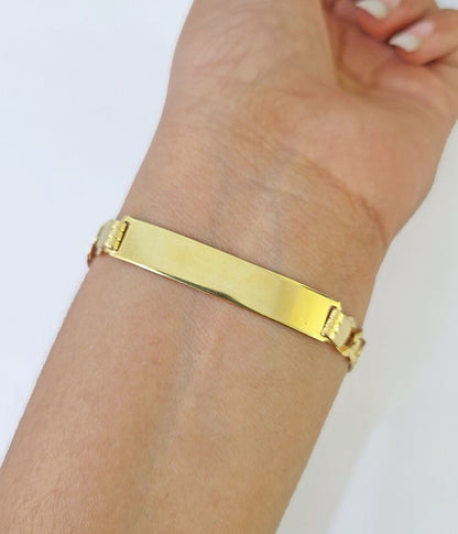 10k Yellow Gold Cuban Link ID Bracelet 8" 7mm Lobster Clasp Real 10Kt - GoldenlinQ