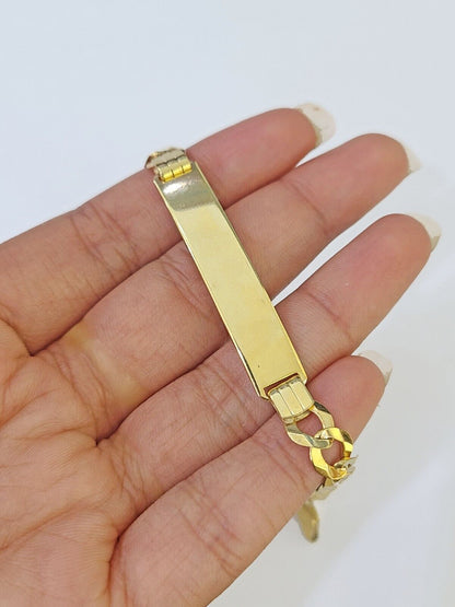 10k Yellow Gold Cuban Link ID Bracelet 8" 7mm Lobster Clasp Real 10Kt - GoldenlinQ