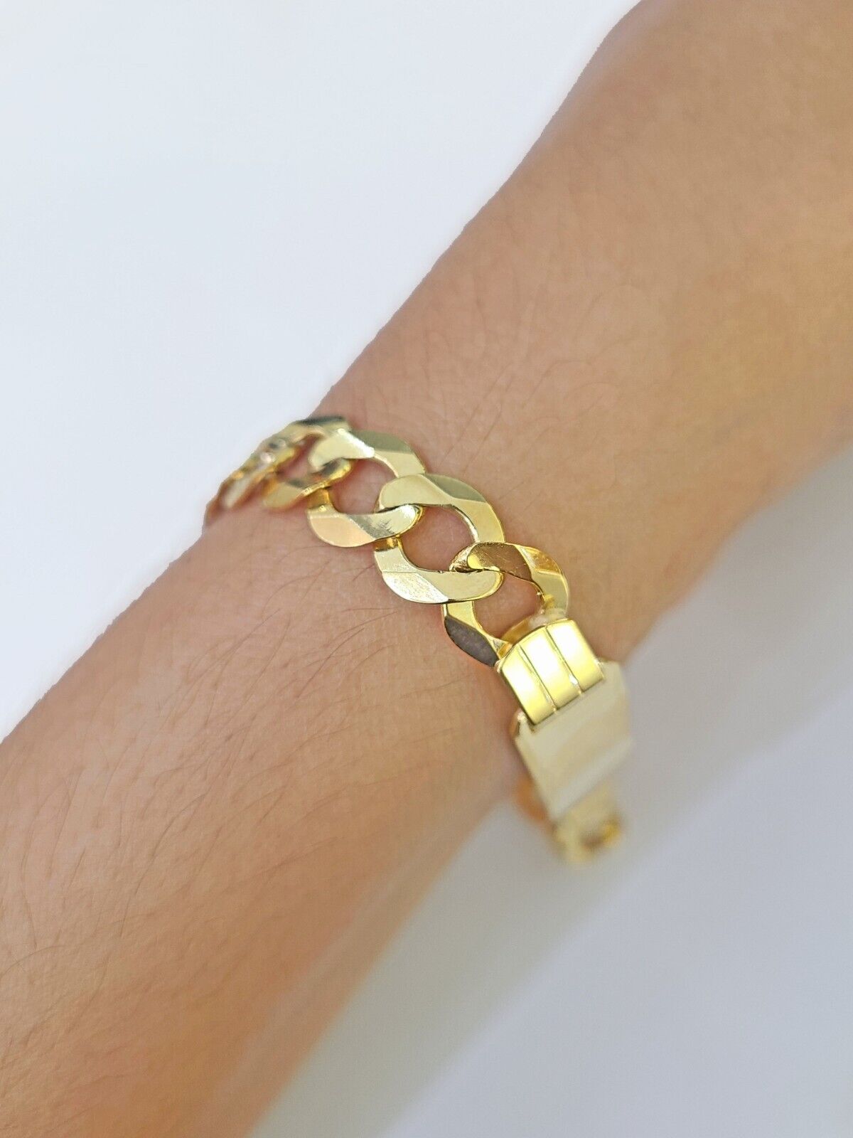 10k Yellow Gold Cuban Link ID Bracelet Solid 8" 9mm Lobster Clasp Real 10Kt - GoldenlinQ