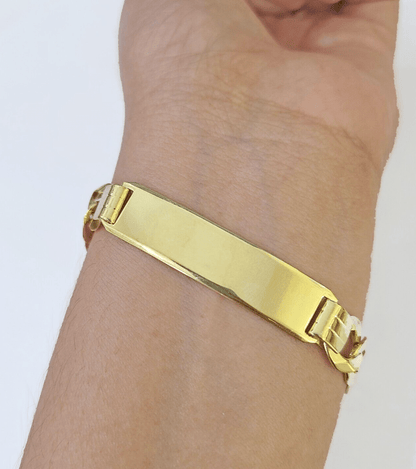 10k Yellow Gold Cuban Link ID Bracelet Solid 8" 9mm Lobster Clasp Real 10Kt - GoldenlinQ