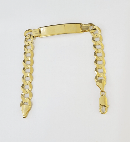 10k Yellow Gold Cuban Link ID Bracelet Solid 8" 9mm Lobster Clasp Real 10Kt - GoldenlinQ