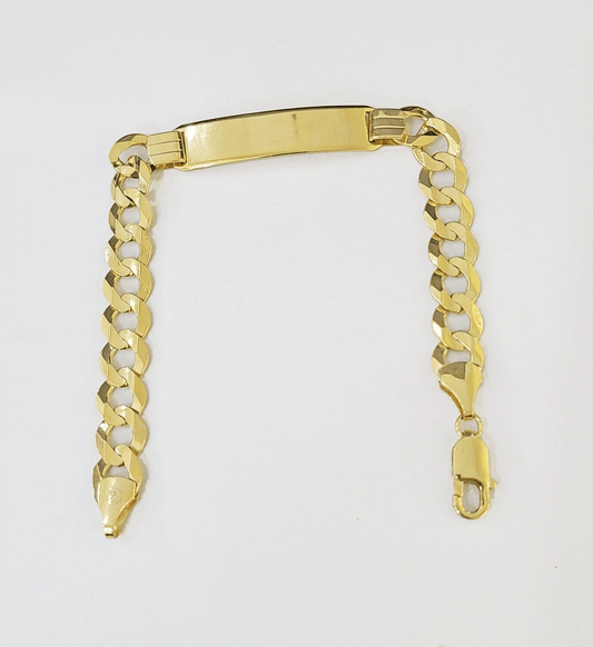 10k Yellow Gold Cuban Link ID Bracelet Solid 8" 9mm Lobster Clasp Real 10Kt - GoldenlinQ