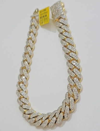 10k Yellow Gold Diamond Bracelet 10mm 7 CT Natural Diamonds Solid Miami cuban - Reva Jeweler