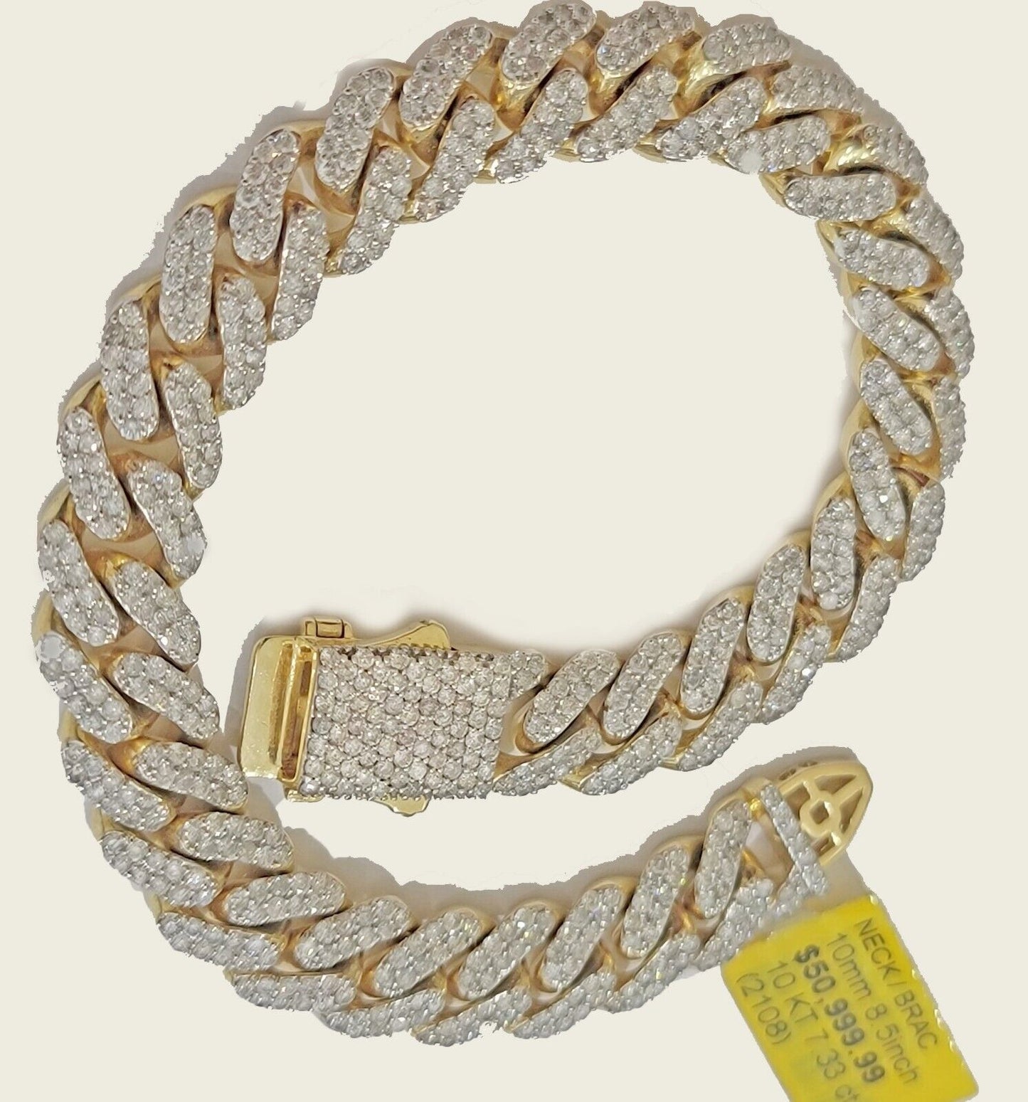 10k Yellow Gold Diamond Bracelet 10mm 7 CT Natural Diamonds Solid Miami cuban - Reva Jeweler