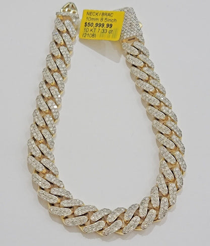 10k Yellow Gold Diamond Bracelet 10mm 7 CT Natural Diamonds Solid Miami cuban - Reva Jeweler