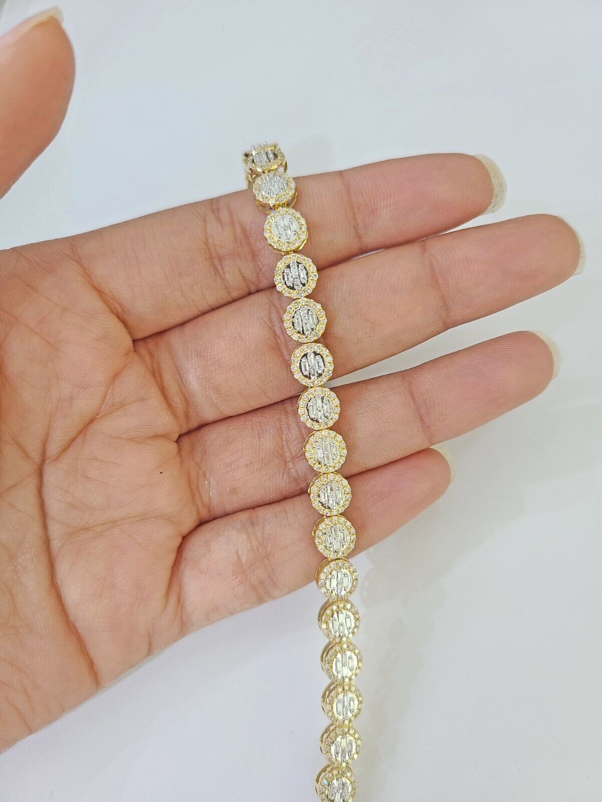 10K Yellow Gold Diamond Bracelet Women Ladies 7" REAL Genuine Gold - Reva Jeweler