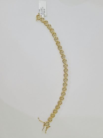 10K Yellow Gold Diamond Bracelet Women Ladies 7" REAL Genuine Gold - Reva Jeweler