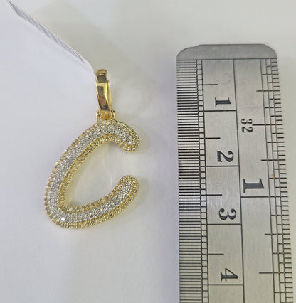 10k Yellow Gold Diamond C Charm Pendant Initial Alphabet Letter Real Genuine - GoldenlinQ