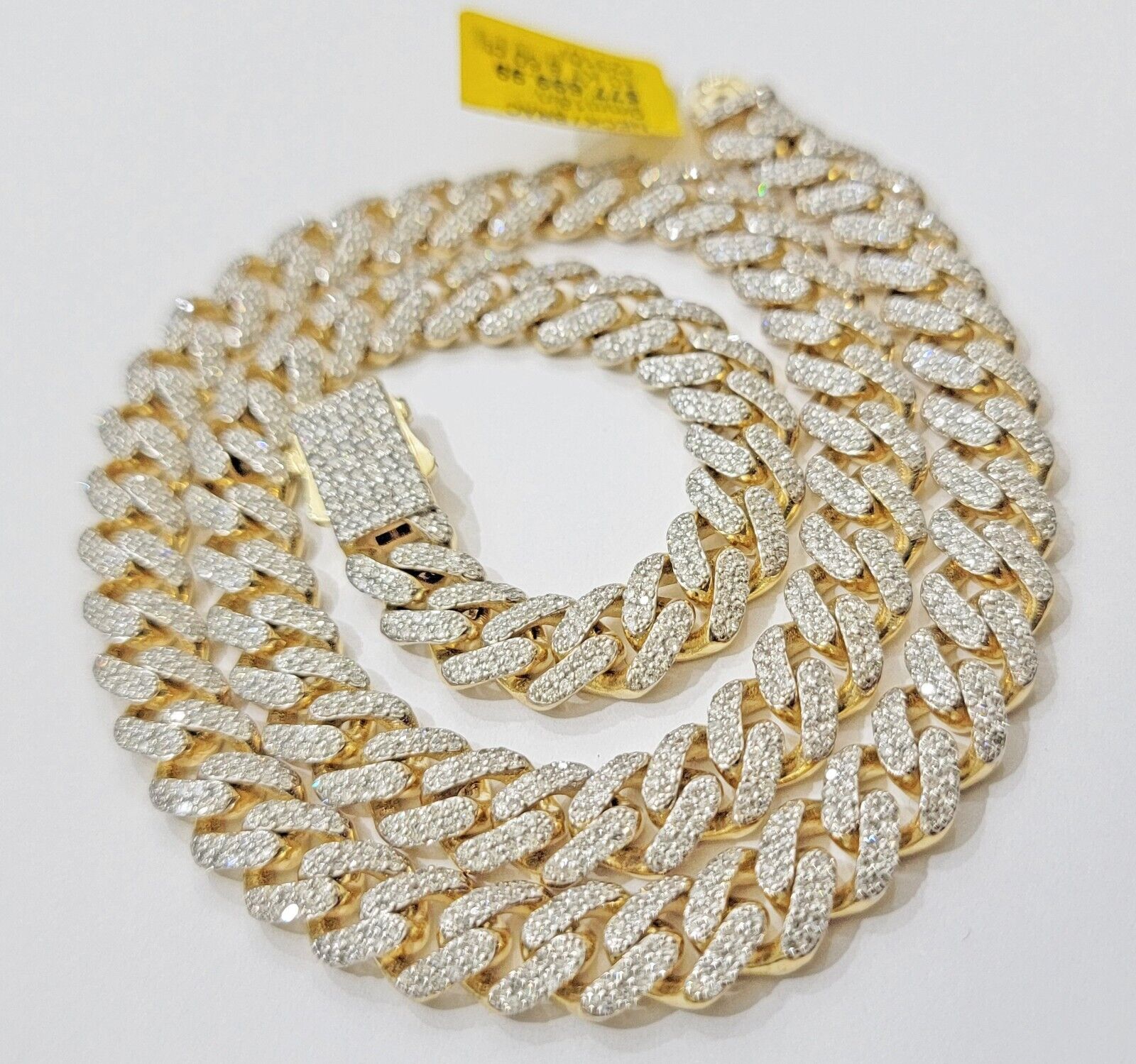 10k Yellow Gold Diamond Chain 18 Inch Necklace 9mm REAL 8.50 CT Dia, MENS CHOKER - Reva Jeweler