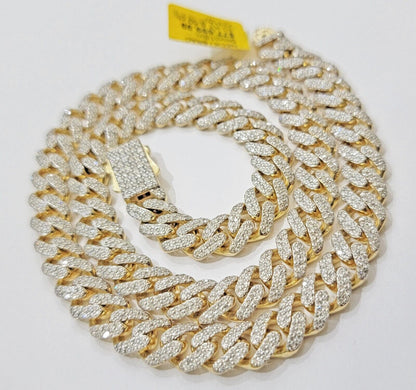 10k Yellow Gold Diamond Chain 18 Inch Necklace 9mm REAL 8.50 CT Dia, MENS CHOKER - Reva Jeweler
