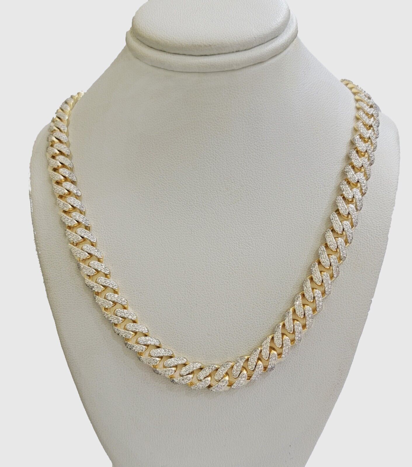 10k Yellow Gold Diamond Chain 18 Inch Necklace 9mm REAL 8.50 CT Dia, MENS CHOKER - Reva Jeweler