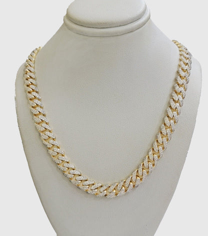 10k Yellow Gold Diamond Chain 18 Inch Necklace 9mm REAL 8.50 CT Dia, MENS CHOKER - Reva Jeweler