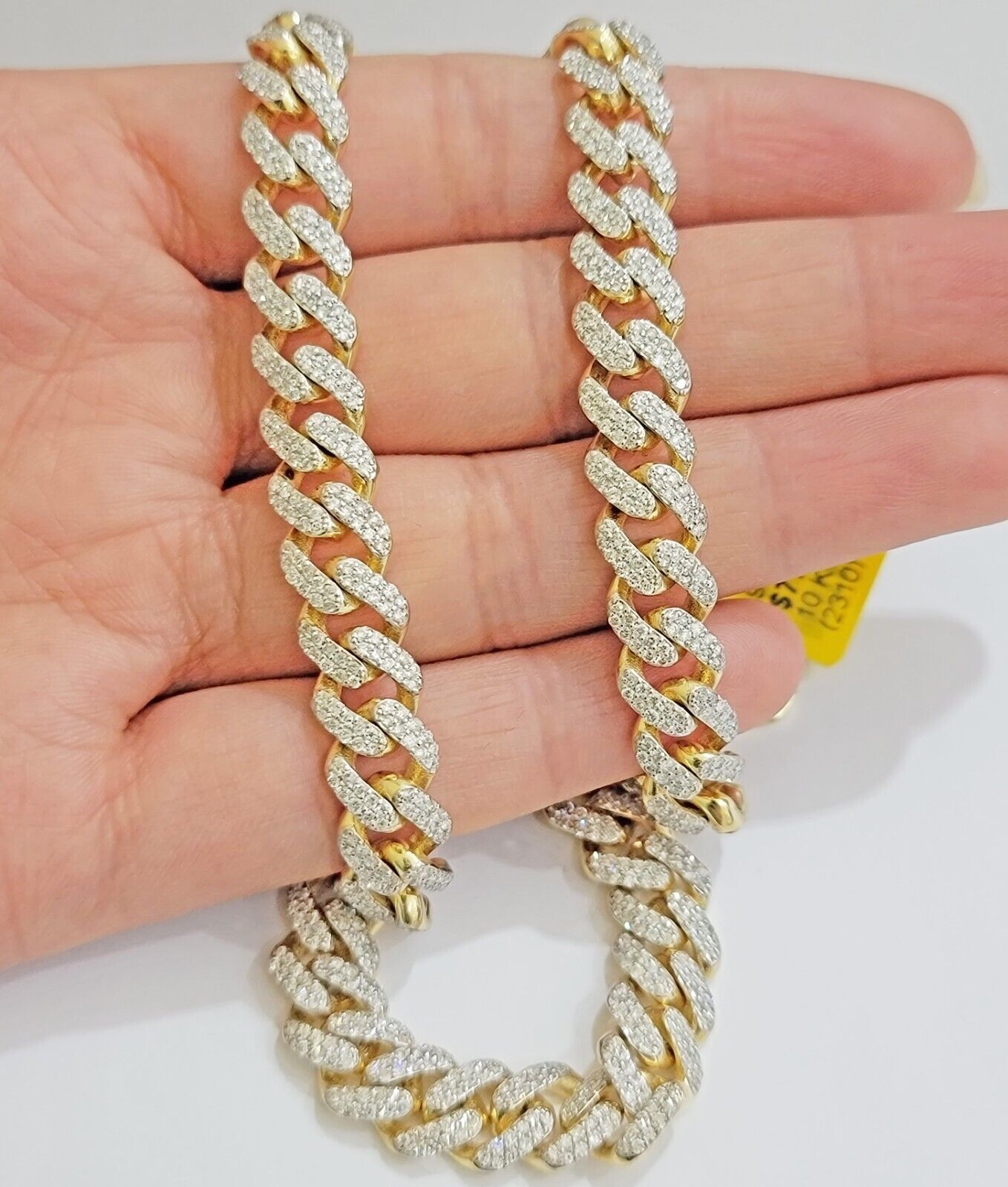 10k Yellow Gold Diamond Chain 18 Inch Necklace 9mm REAL 8.50 CT Dia, MENS CHOKER - Reva Jeweler