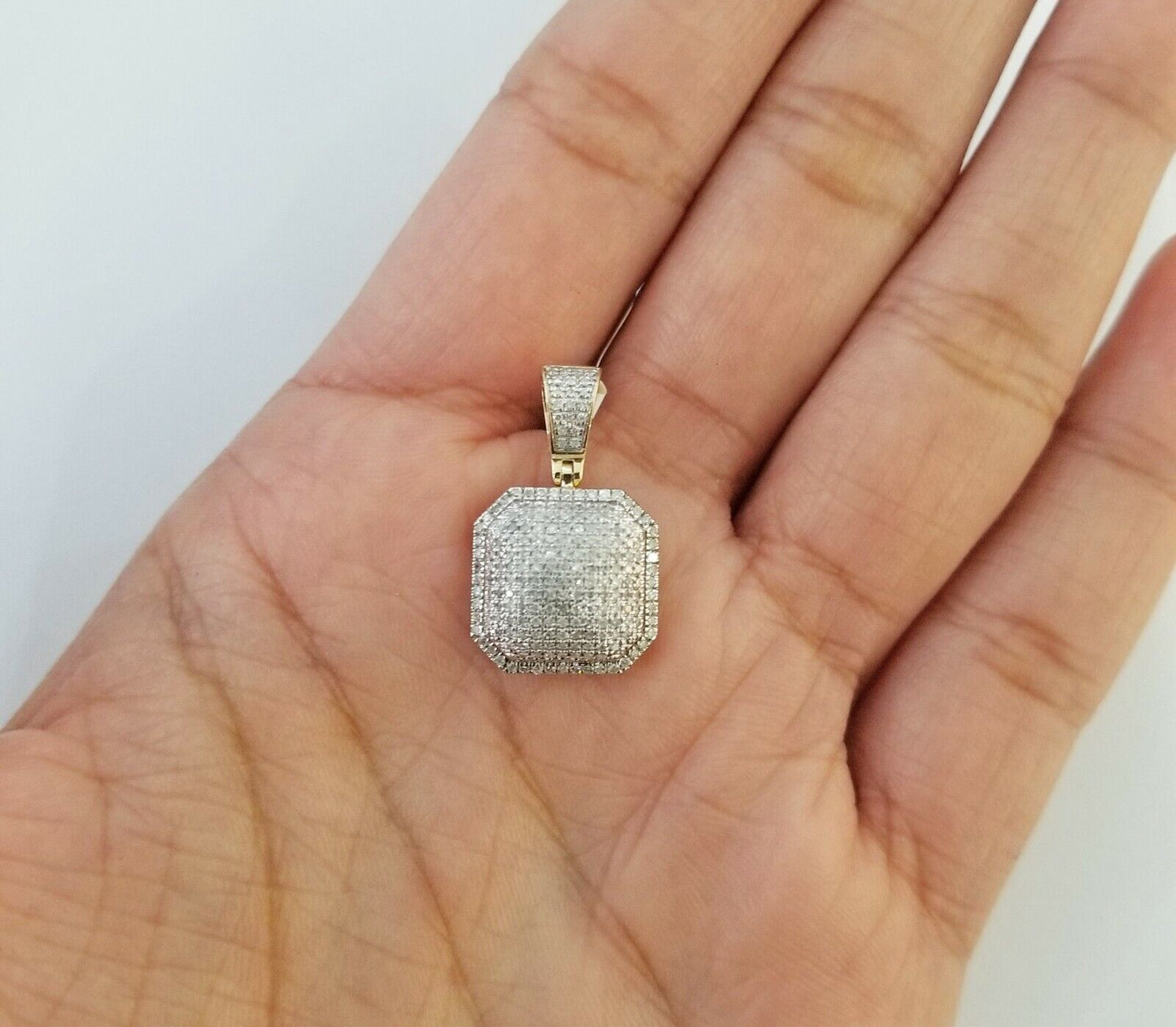 10K Yellow Gold Diamond Charm rope chain 3mm 18" SET & Pillow Pendant & Neckalce - Reva Jeweler