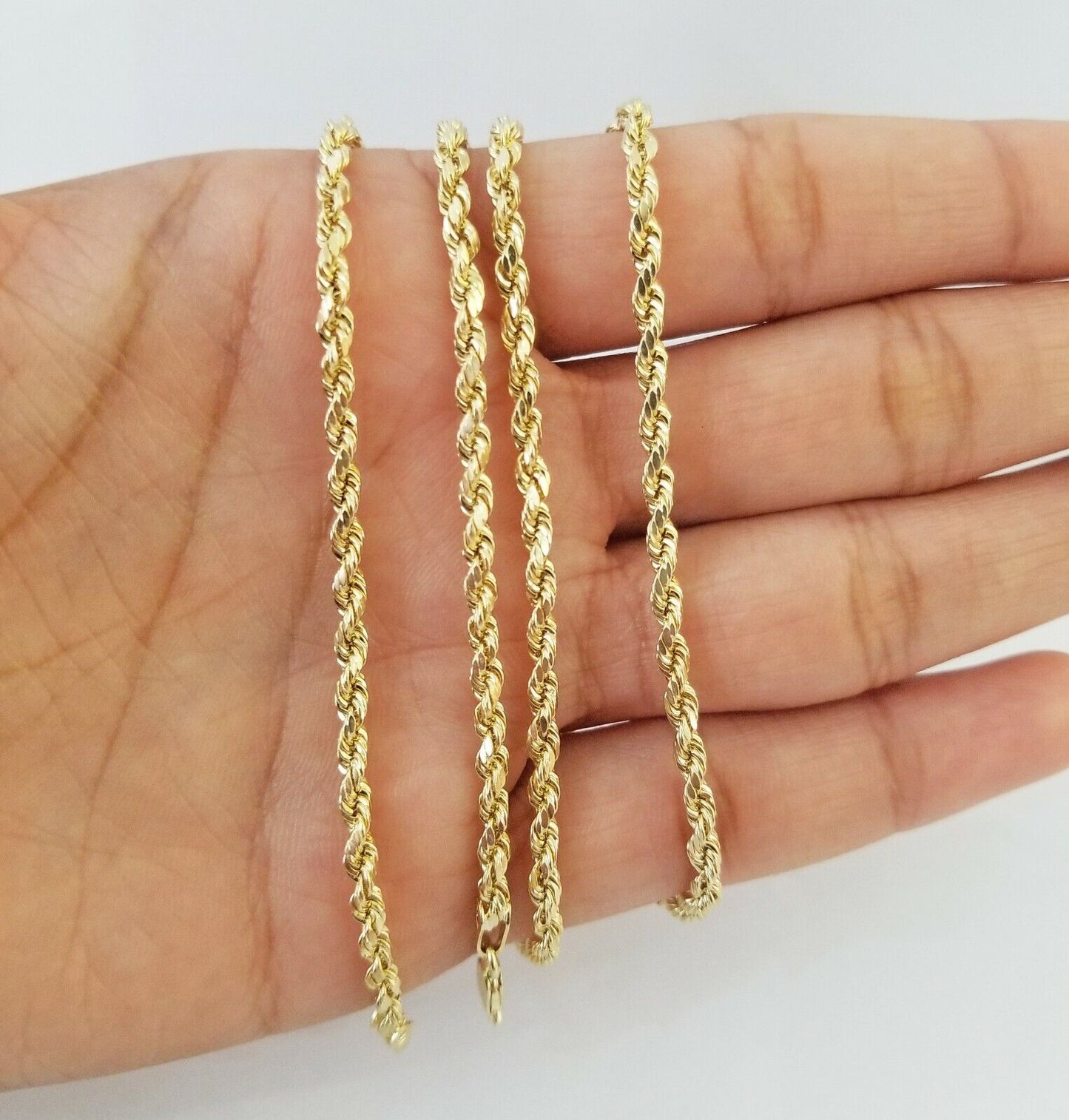 10K Yellow Gold Diamond Charm rope chain 3mm 26" SET & Pendant & Neckalce men's - Reva Jeweler