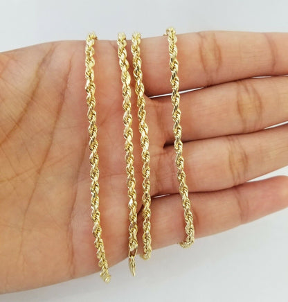 10K Yellow Gold Diamond Charm rope chain 3mm 26" SET & Pendant & Neckalce men's - Reva Jeweler