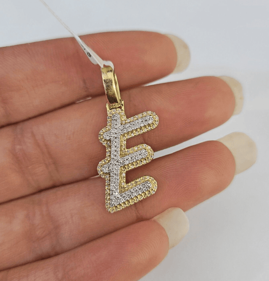 10k Yellow Gold Diamond E Charm Pendant Initial Alphabet Letter Real Genuine - GoldenlinQ