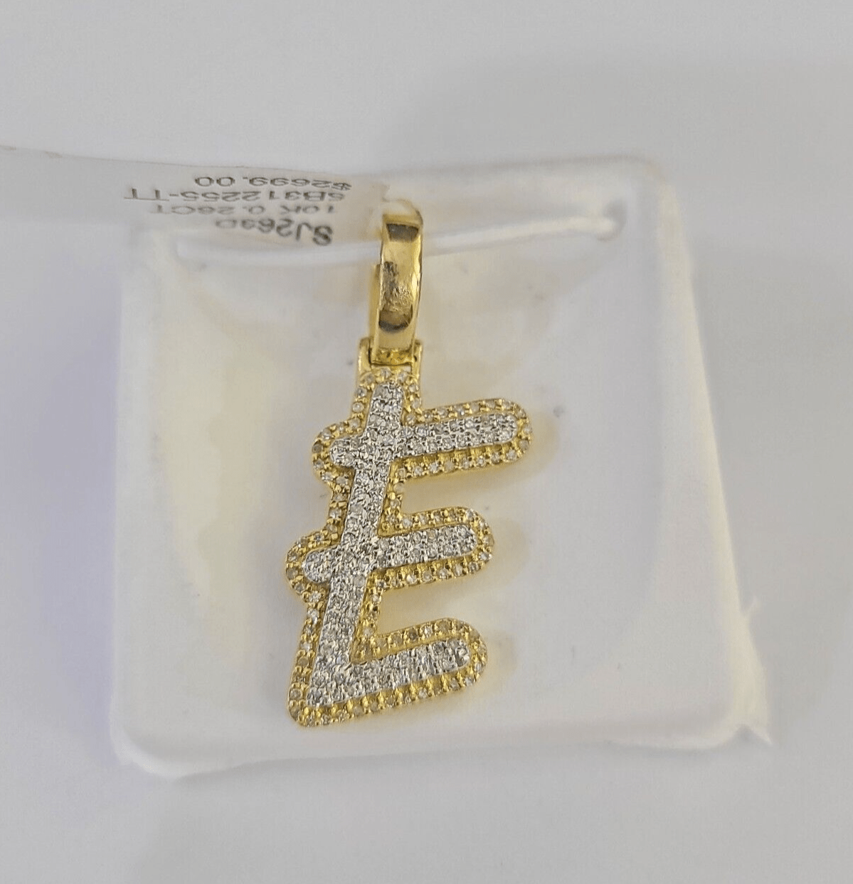 10k Yellow Gold Diamond E Charm Pendant Initial Alphabet Letter Real Genuine - GoldenlinQ