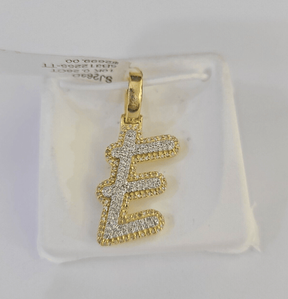 10k Yellow Gold Diamond E Charm Pendant Initial Alphabet Letter Real Genuine - GoldenlinQ