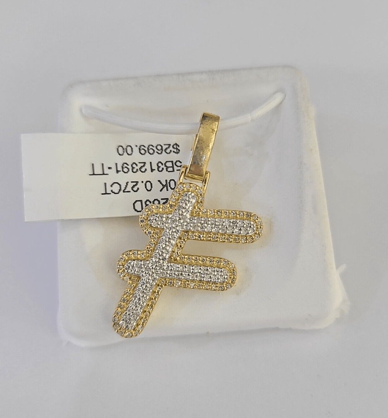 10k Yellow Gold Diamond F Charm Pendant Initial Alphabet Letter Real Genuine - GoldenlinQ