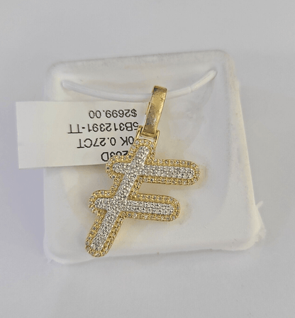 10k Yellow Gold Diamond F Charm Pendant Initial Alphabet Letter Real Genuine - GoldenlinQ
