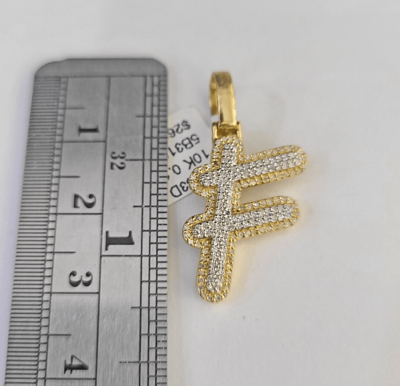 10k Yellow Gold Diamond F Charm Pendant Initial Alphabet Letter Real Genuine - GoldenlinQ