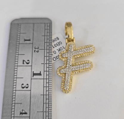 10k Yellow Gold Diamond F Charm Pendant Initial Alphabet Letter Real Genuine - GoldenlinQ