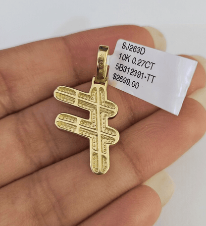 10k Yellow Gold Diamond F Charm Pendant Initial Alphabet Letter Real Genuine - GoldenlinQ