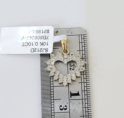 10K Yellow Gold Diamond Heart Charm Real Women Pendant Genuine - Reva Jeweler
