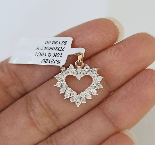 10K Yellow Gold Diamond Heart Charm Real Women Pendant Genuine - Reva Jeweler