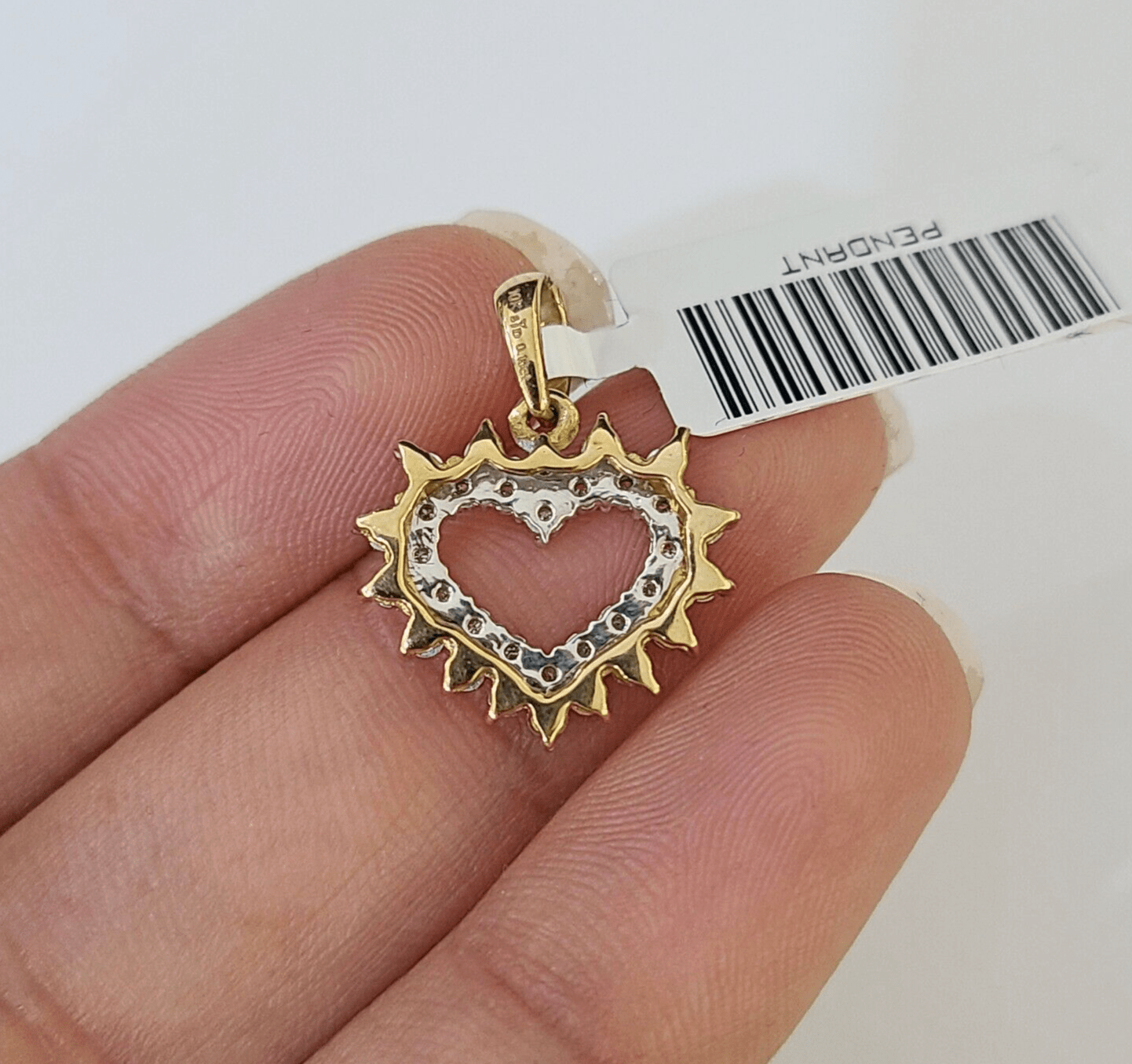 10K Yellow Gold Diamond Heart Charm Real Women Pendant Genuine - Reva Jeweler
