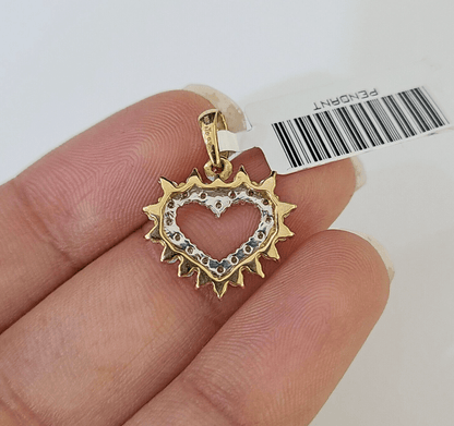10K Yellow Gold Diamond Heart Charm Real Women Pendant Genuine - Reva Jeweler