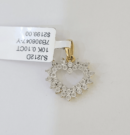 10K Yellow Gold Diamond Heart Charm Real Women Pendant Genuine - Reva Jeweler