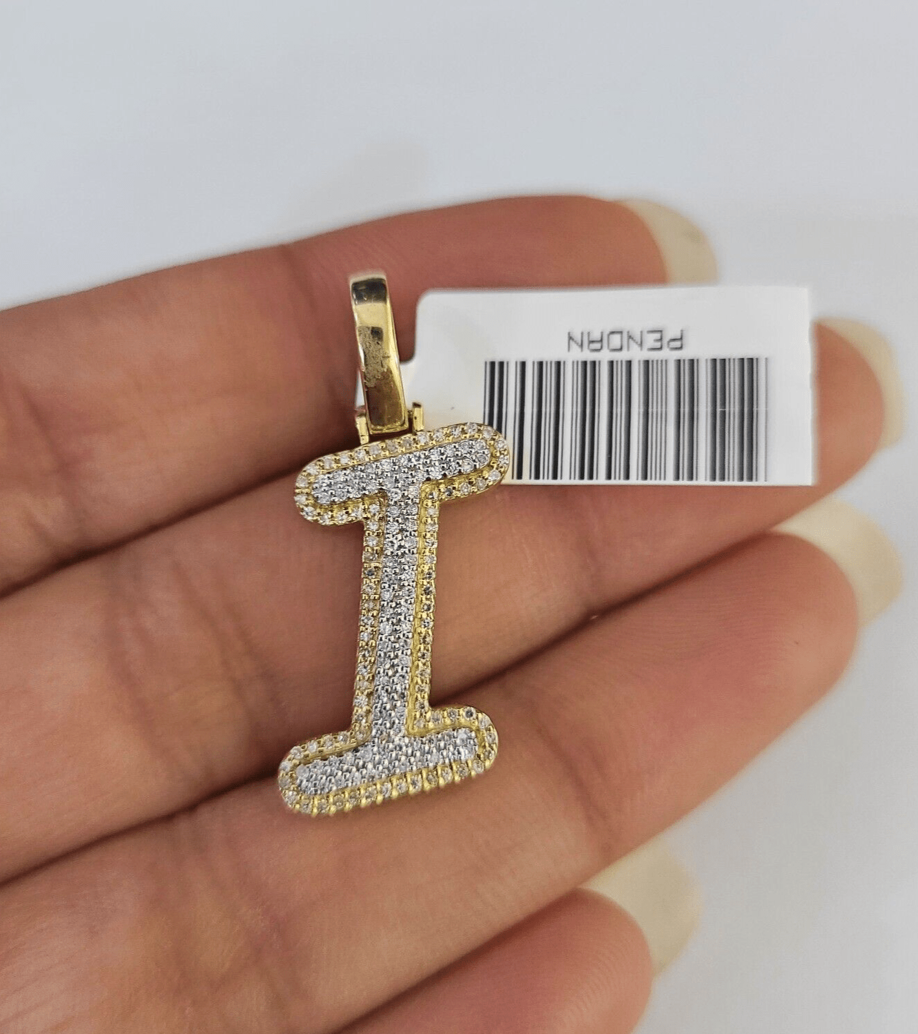 10k Yellow Gold Diamond I Charm Pendant Initial Alphabet Letter Real Genuine - GoldenlinQ