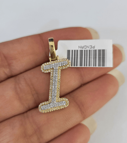 10k Yellow Gold Diamond I Charm Pendant Initial Alphabet Letter Real Genuine - GoldenlinQ