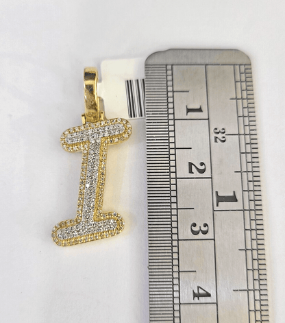 10k Yellow Gold Diamond I Charm Pendant Initial Alphabet Letter Real Genuine - GoldenlinQ